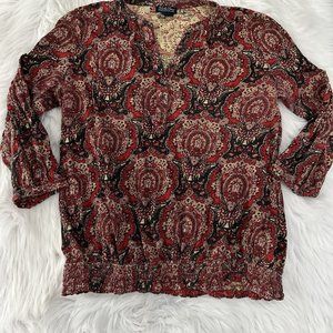 Lucky Brand womens paisley henley sinch hip shirt size L boho GUC